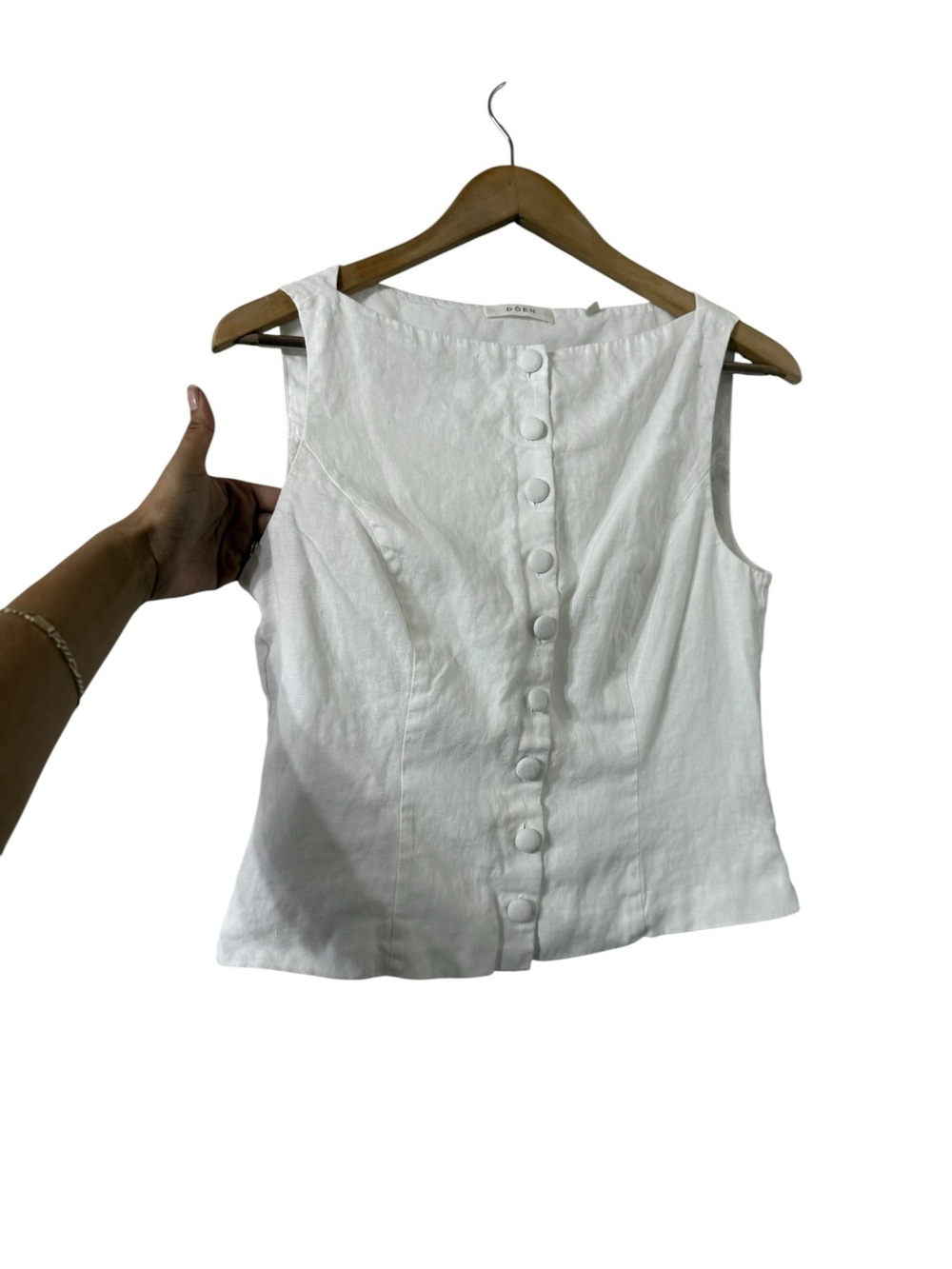 DOEN Hayden Linen Button Down Sleeveless Vest Top Shirt - Picture 6 of 11